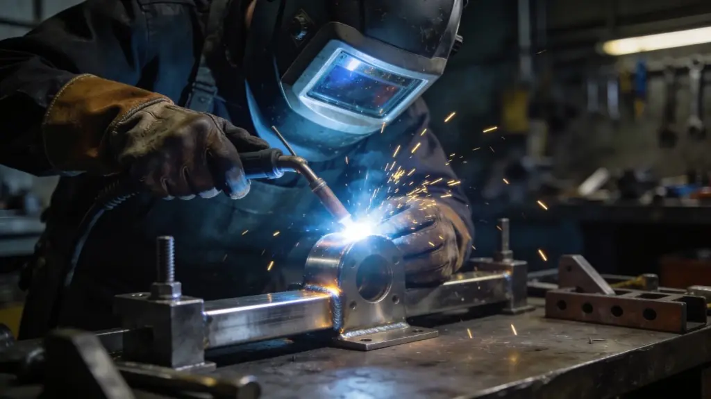 Welder fabricating metal at Avalon Metal Fabrication